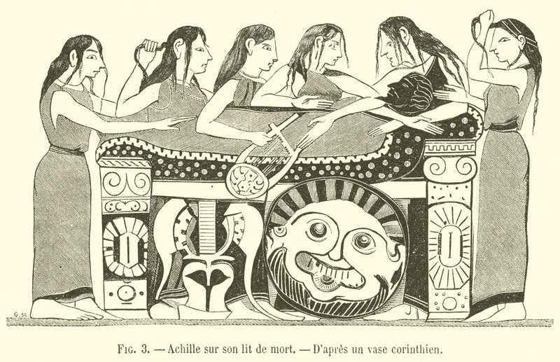 Achilleus på sit dødsleje (gravering) af French School