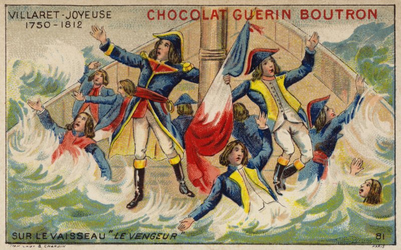 Admiral Villaret de Joyeuse om bord på sit synkende skib Vengeur du Peuple (chromolitho) af French School