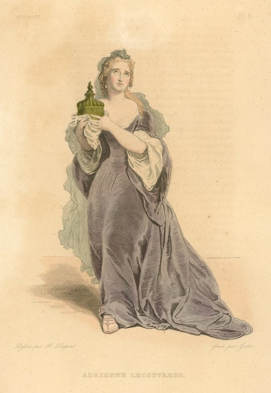 Adrienne Lecouvreur (farvet gravering) af French School