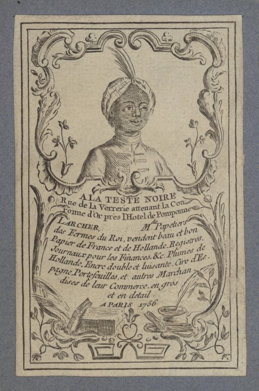 Annonce for A la Teste Noire brevpapir, Paris, 1756 af French School