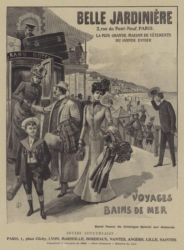 Annonce for Belle Jardiniere tøjbutikken, Paris (litho) af French School