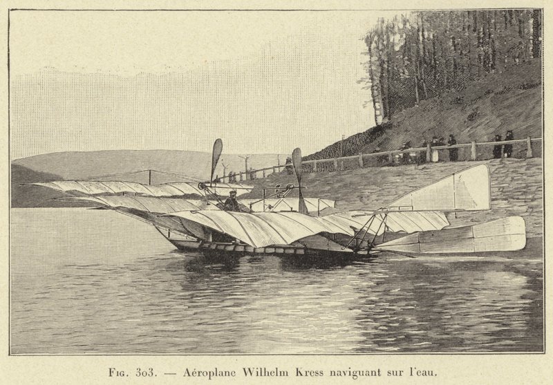 Fly Wilhelm Kress sejler på vandet (gravering) af French School