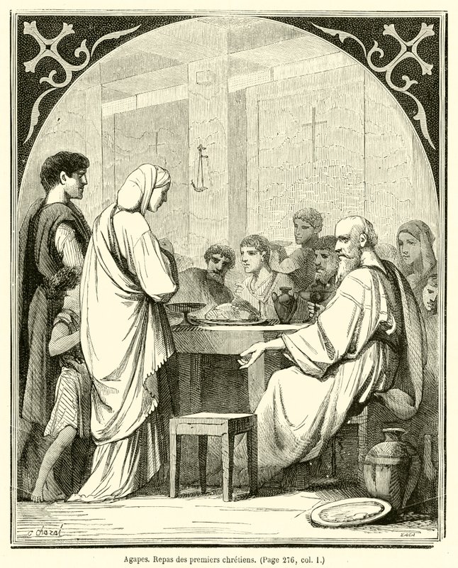 Agapes, de første kristnes måltid (gravering) af French School