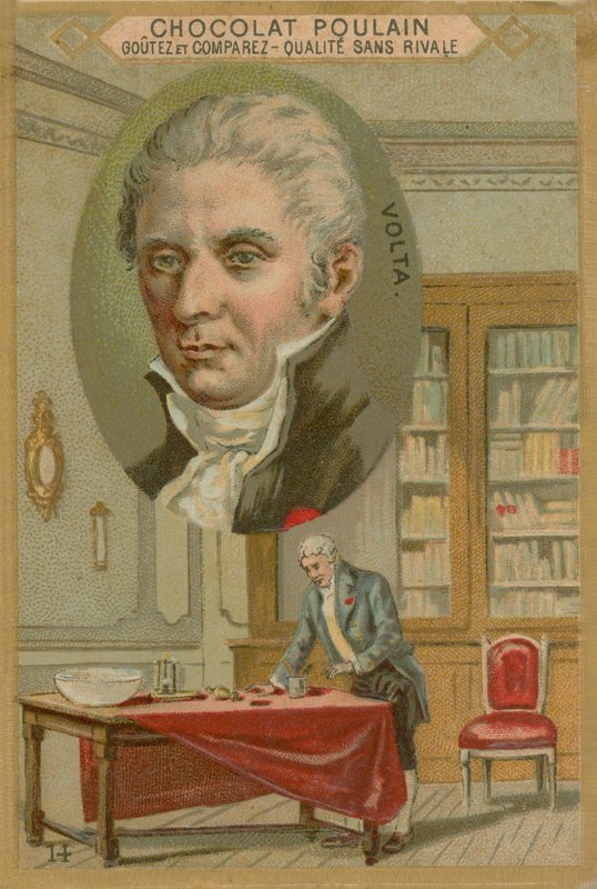Alessandro Volta, Chocolat Poulain handelskort af French School