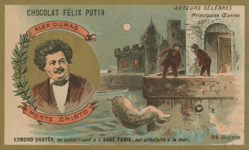 Alexander Dumas og en scene fra Greven af Monte Cristo af French School