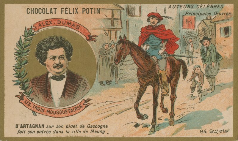 Alexandre Dumas og en scene fra De tre musketerer af French School