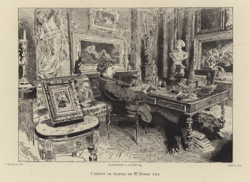 Alexandre Dumas den Yngre i sit arbejdsværelse af French School