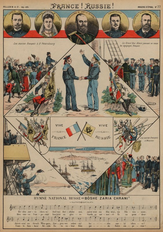 Alliance mellem Frankrig og Rusland (farvet gravering) af French School