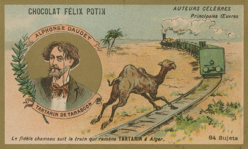 Alphonse Daudet og en scene fra Tartarin de Tarascon af French School