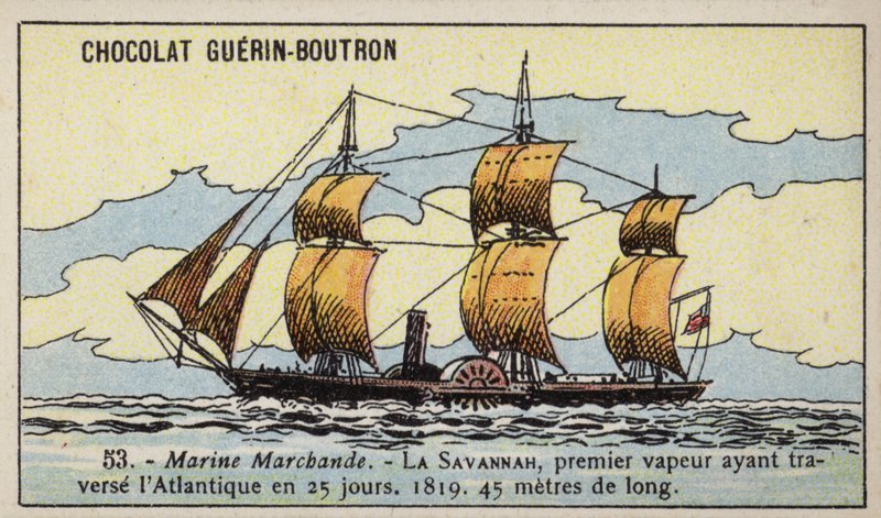 Amerikansk hjuldamper Savannah (chromolitho) af French School