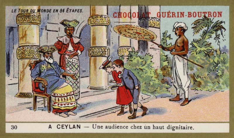 Et publikum med en høj dignitær, Ceylon (chromolitho) af French School