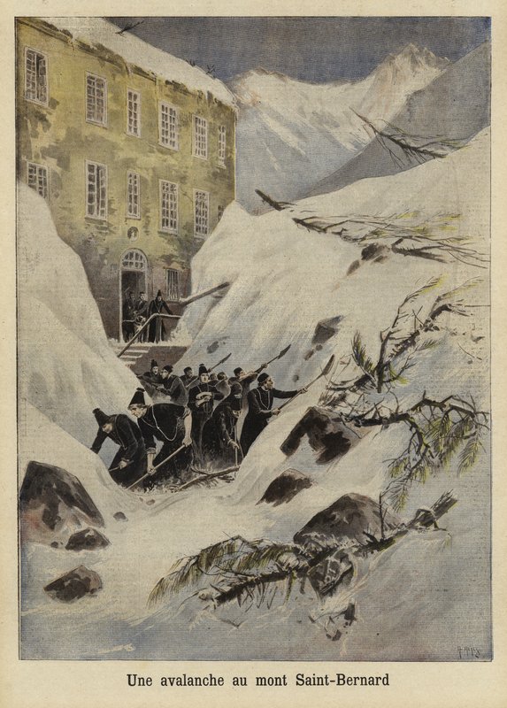 En lavine ved Great St Bernard Pass, Schweiz, 1897 af French School