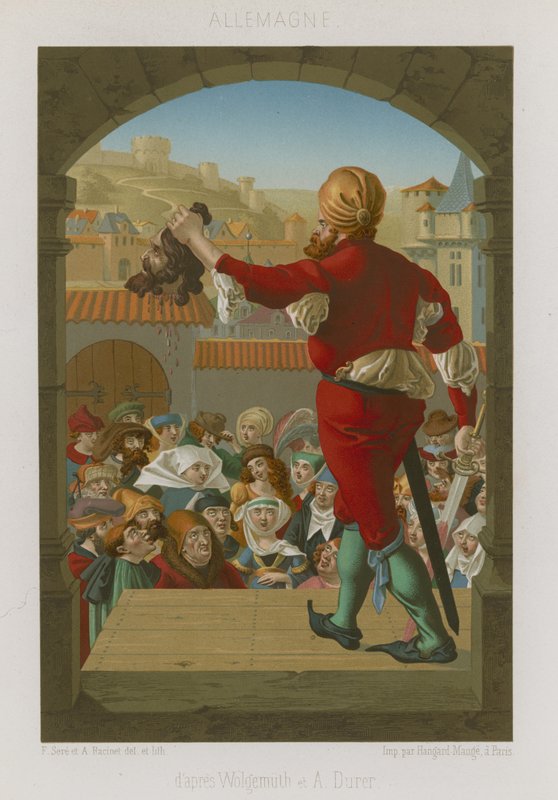 En bøddel holder hovedet op af den henrettede af French School