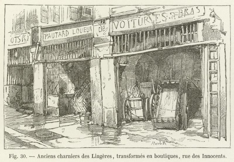 Tidligere Lingeres massegrav, omdannet til butikker, rue des Innocents af French School