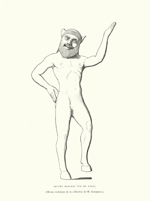 Oldgræsk bronzefigur af en dansende satyr (gravering) af French School