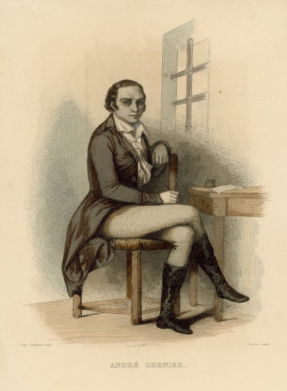 Andre Chenier (farvet gravering) af French School