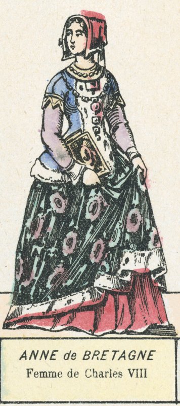 Anne af Bretagne, kone til Charles VIII (farvet gravering) af French School