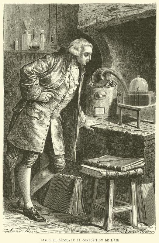 Antoine Lavoisier opdager sammensætningen af Air (gravering) af French School