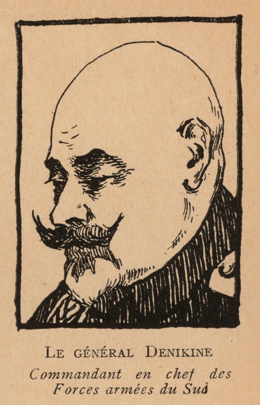 Anton Denikin, russisk general, der havde kommandoen over den hvide hær i det sydlige Rusland under borgerkrigen (litografi) af French School