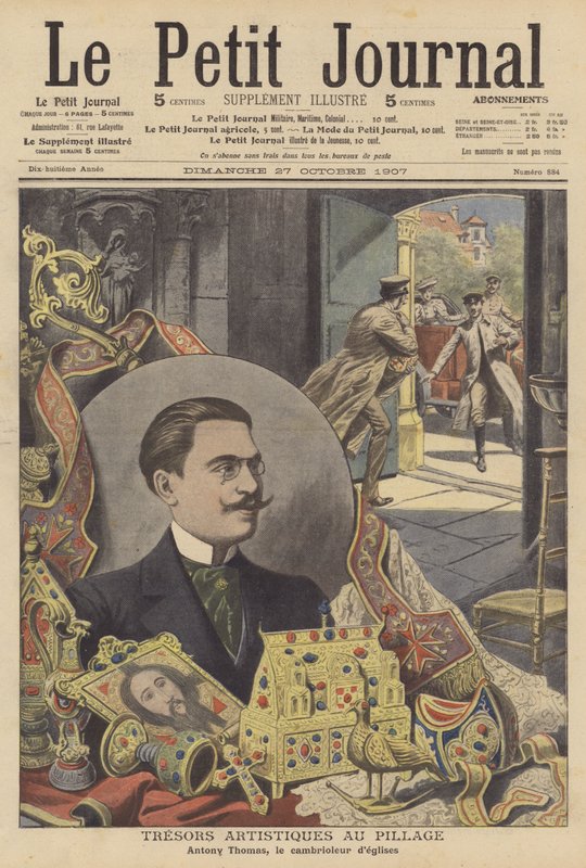Antony Thomas, fransk indbrudstyv i kirker (farve litho) af French School