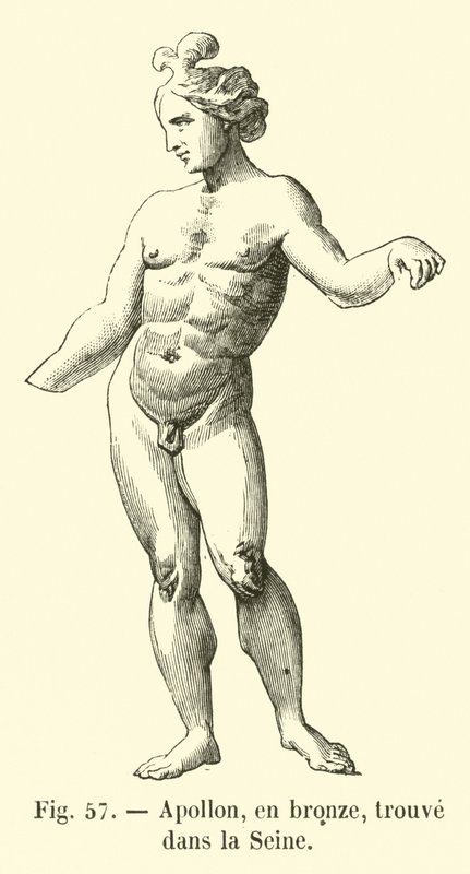 Apollo, i bronze, fundet i Seinen (gravering) af French School