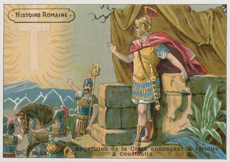 Apparition of the Cross announcing victory to Constantine at the Battle of Milvian Bridge, 312  af French School