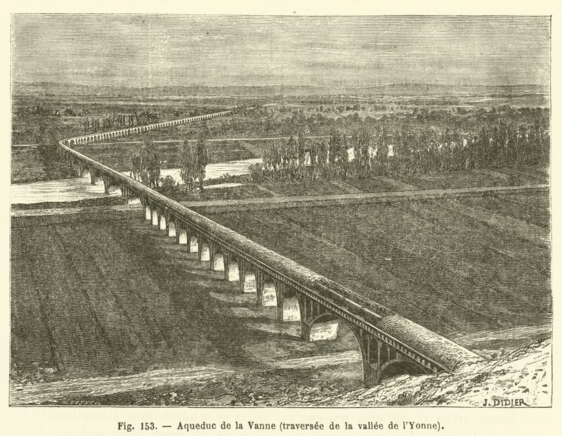 Vanne-akvædukten, krydser Yonne-dalen (gravering) af French School