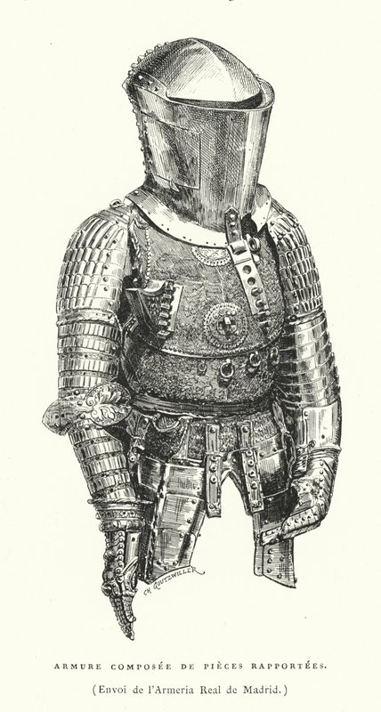 Rustning fra Royal Armory of Madrid, Spanien (gravering) af French School