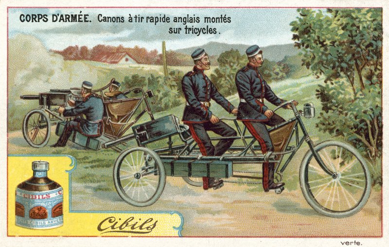Army Corps - hurtigskydende engelske kanoner monteret på trehjulede cykler af French School