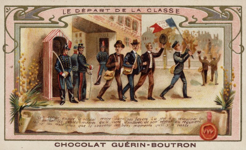 Hærens kadetter forlader for at slutte sig til deres regiment efter eksamen fra akademiet (chromolitho) af French School