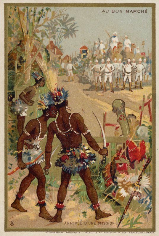 Ankomst af en mission (chromolitho) af French School