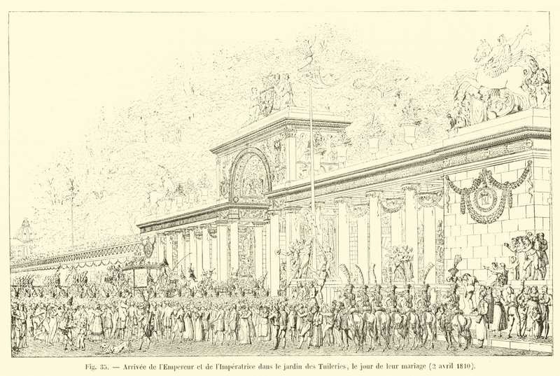 Kejserens og kejserindens ankomst til Tuileriehaven på deres bryllupsdag den 2. april 1810 af French School