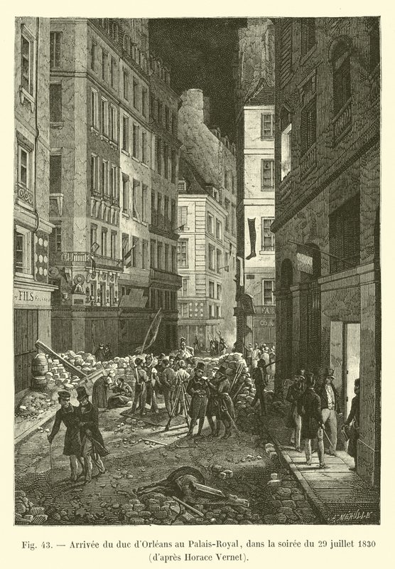 Ankomst af hertugen af ​​Orléans til Palais-Royal, om aftenen den 29. juli 1830, ifølge Horace Vernet af French School