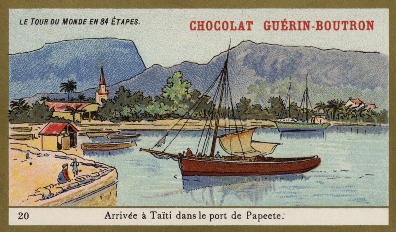 Ankommer til havnen i Papeete, Tahiti (chromolitho) af French School