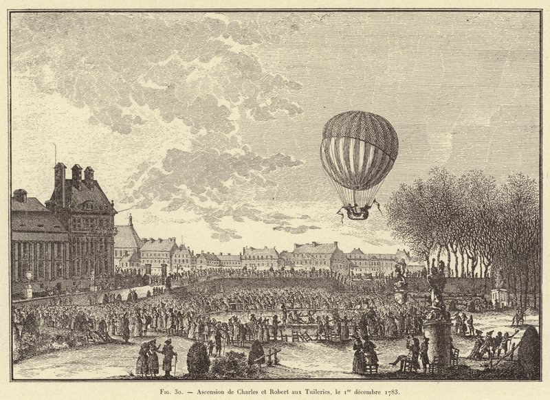 Charles og Roberts himmelfart til Tuilerierne, 1. december 1783 (gravering) af French School
