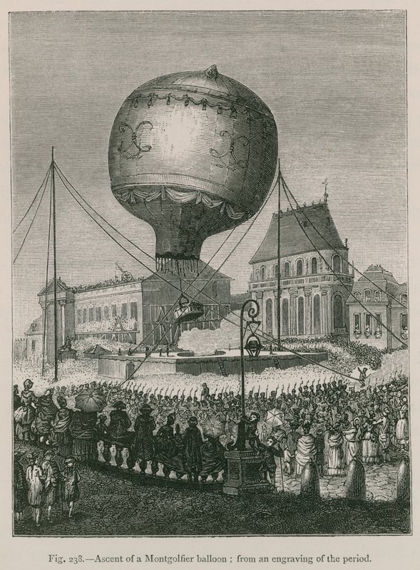 Bestigning af en Montgolfier-ballon; fra en Stik af Perioden af French School