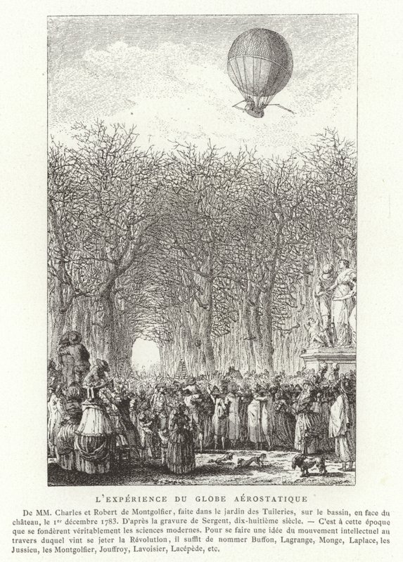 Ascent of the Montgolfier Brothers Aerostatic Globe, Paris, 1. december 1783 af French School