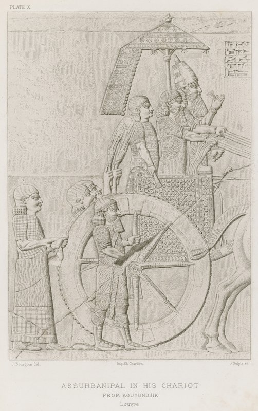 Assurbanipal i sin vogn, fra Kouyundjik, Louvre af French School