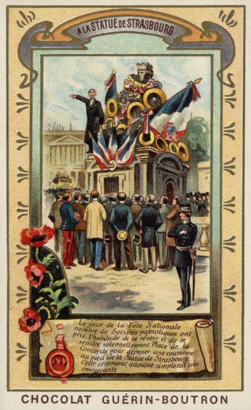 Ved statuen af Strasbourg, Place de la Concorde, Paris (chromolitho) af French School