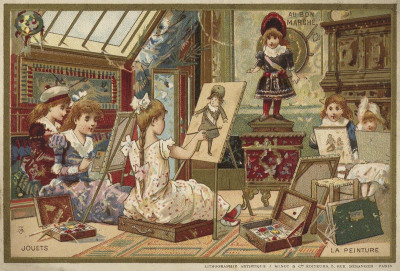 Au Bon Marche-kort med børnespil af French School