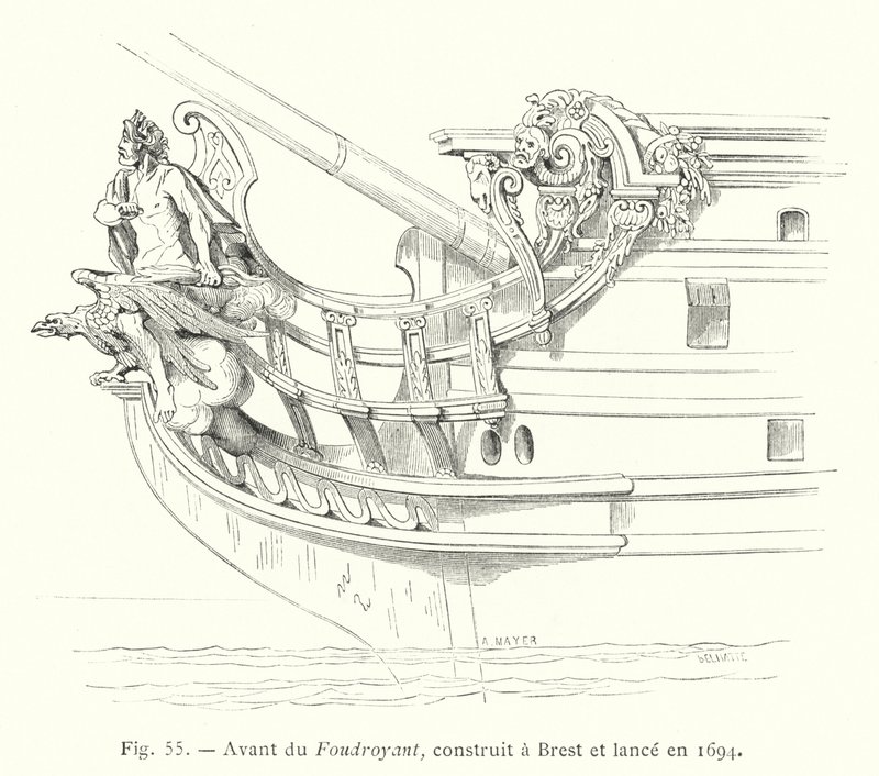 Avant du Foudroyant, bygget i Brest og lanceret i 1694 (gravering) af French School