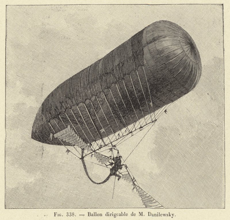 Dirigible ballon af M Danilewsky (gravering) af French School