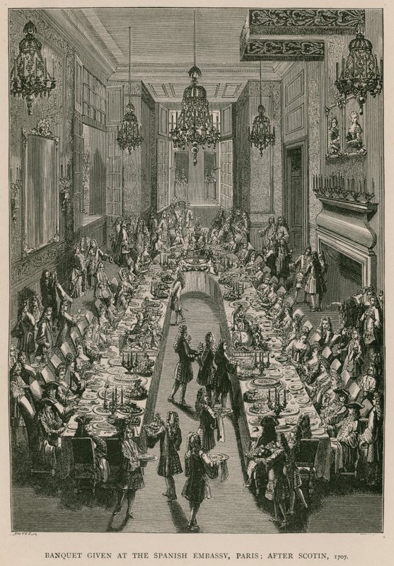 Banket givet på den spanske ambassade, Paris; efter Scotin, 1707 af French School