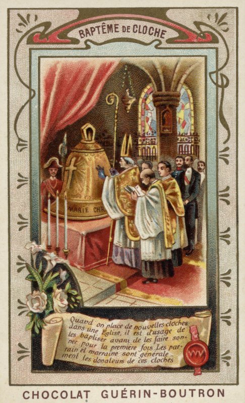 Dåb af en ny kirkeklokke (chromolitho) af French School