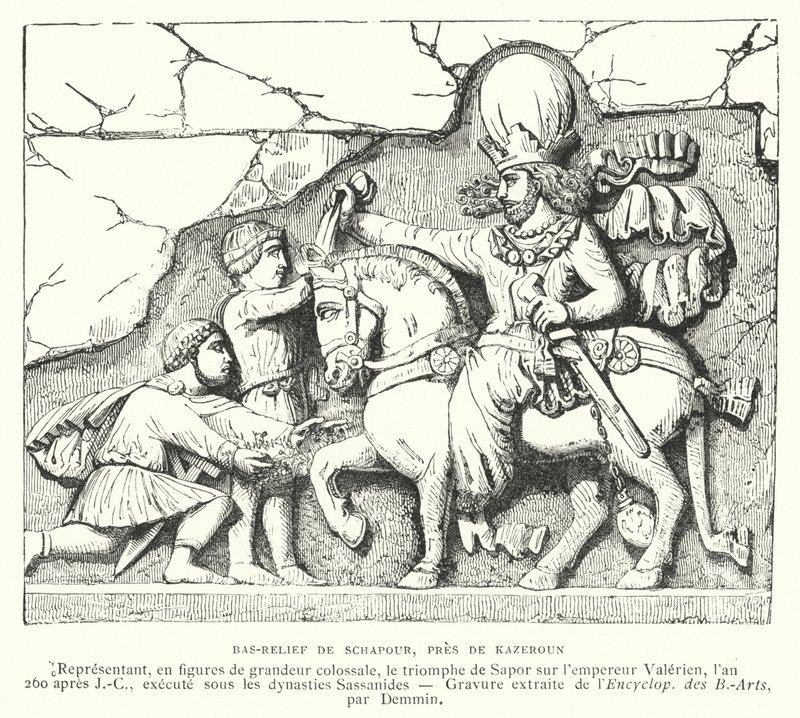 Basrelief nær Kazerun, Iran, skildrer den sasaniske kong Shapur I