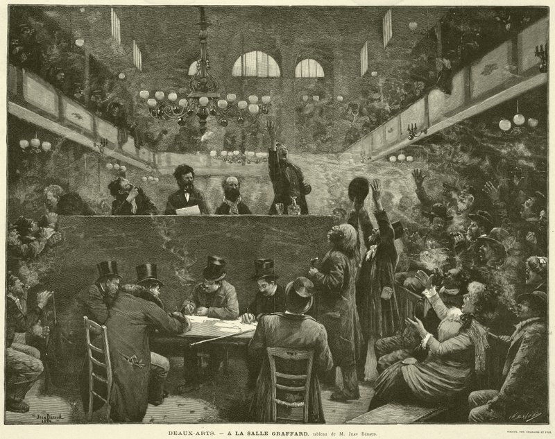 Beaux-Arts, At the Salle Graffard, maleri af M Jean Beraud (gravering) af French School