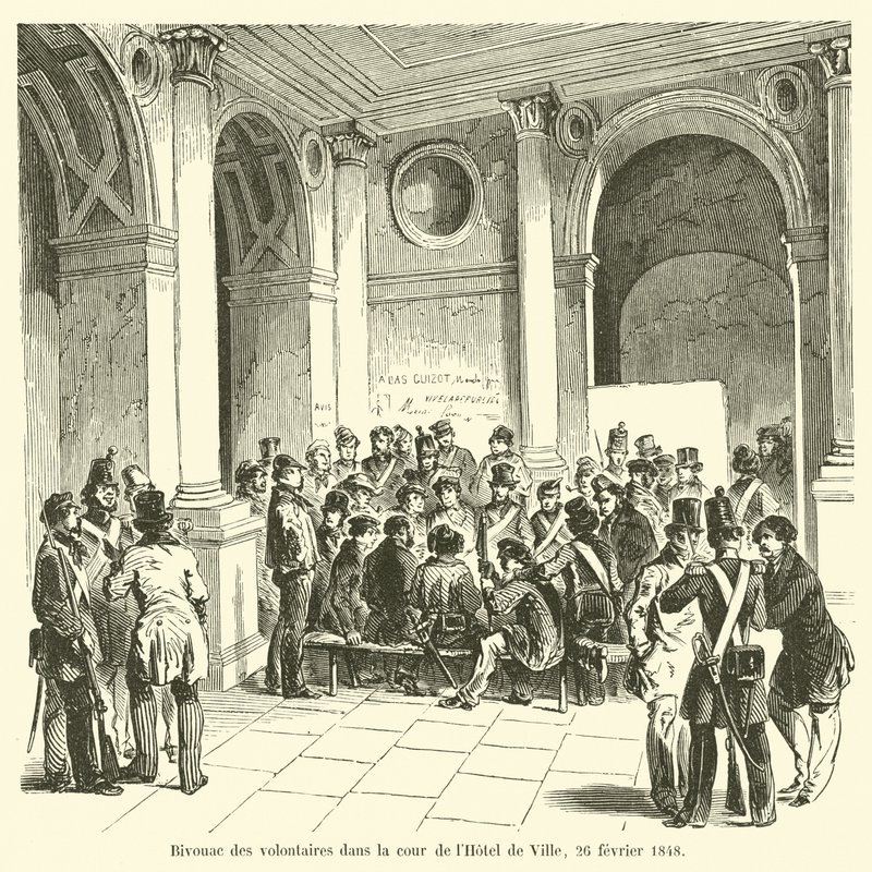 Bivuak af de frivillige i gården til Hôtel de Ville, 26. februar 1848 af French School
