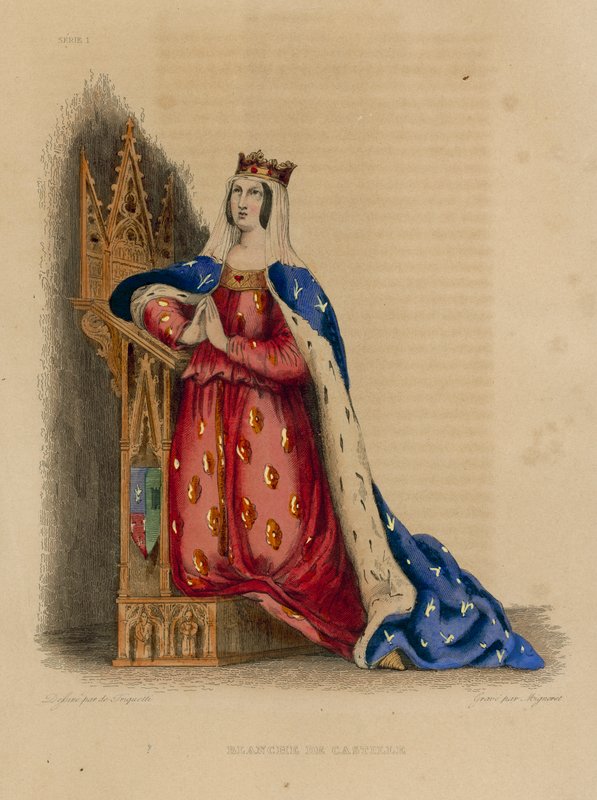 Blanche de Castille (farvet gravering) af French School
