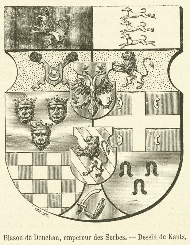 Våbenskjold fra Dushan, serbernes kejser (gravering) af French School