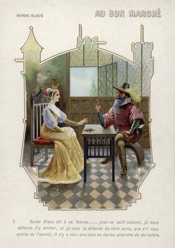 Blåskæg forbyder sin kone at komme ind på sit værelse (chromolitho) af French School